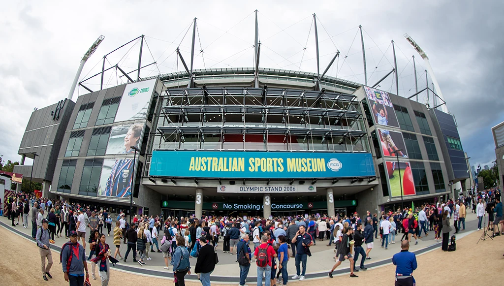 Crowd in front of the Australian Sports Museum at the MCG