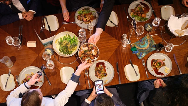 Table pictured from above at a group dining experience