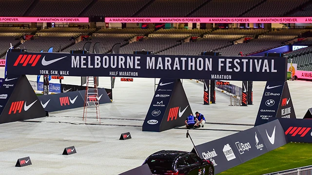 Melbourne Marathon Festival finish gate inside the MCG