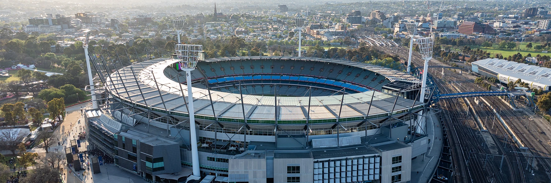Aerial view of the MCG next to the railway line