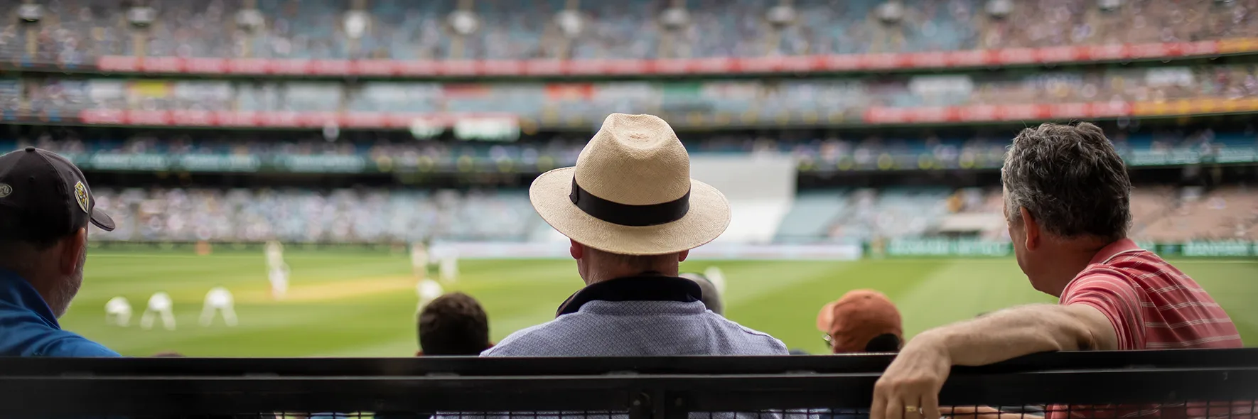 A row of patrons watching a stadium sports match