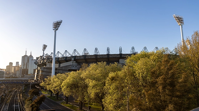 A view of the MCG from Melbourne Arena Footbridge A view of the MCG from Melbourne Arena Footbridge