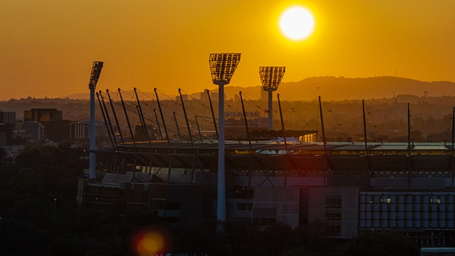 An aerial photo of the MCG during sunrise An aerial photo of the MCG during sunrise