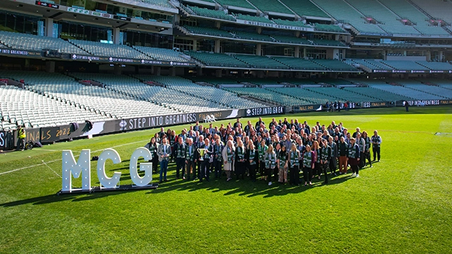 MCG permanent staff stand on the MCG arena MCG permanent staff stand on the MCG arena