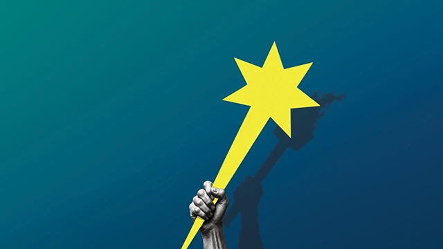 Gold star with Olympic torch reflection